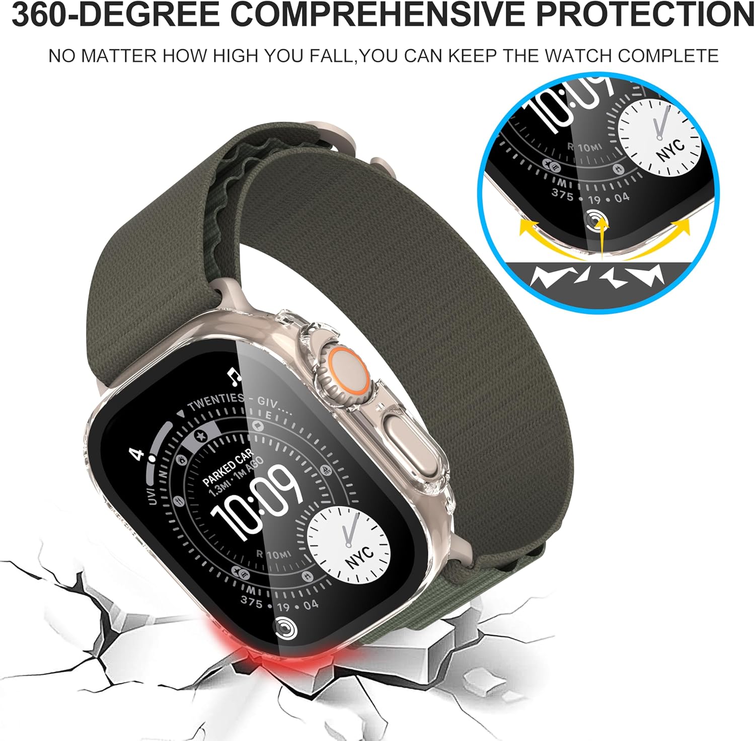 Detalle de Diruite 2-Pack Screen Protector Case for Apple Watch Ultra 3/2/1 49mm – Tempered Glass with Hard Matte PC Cover