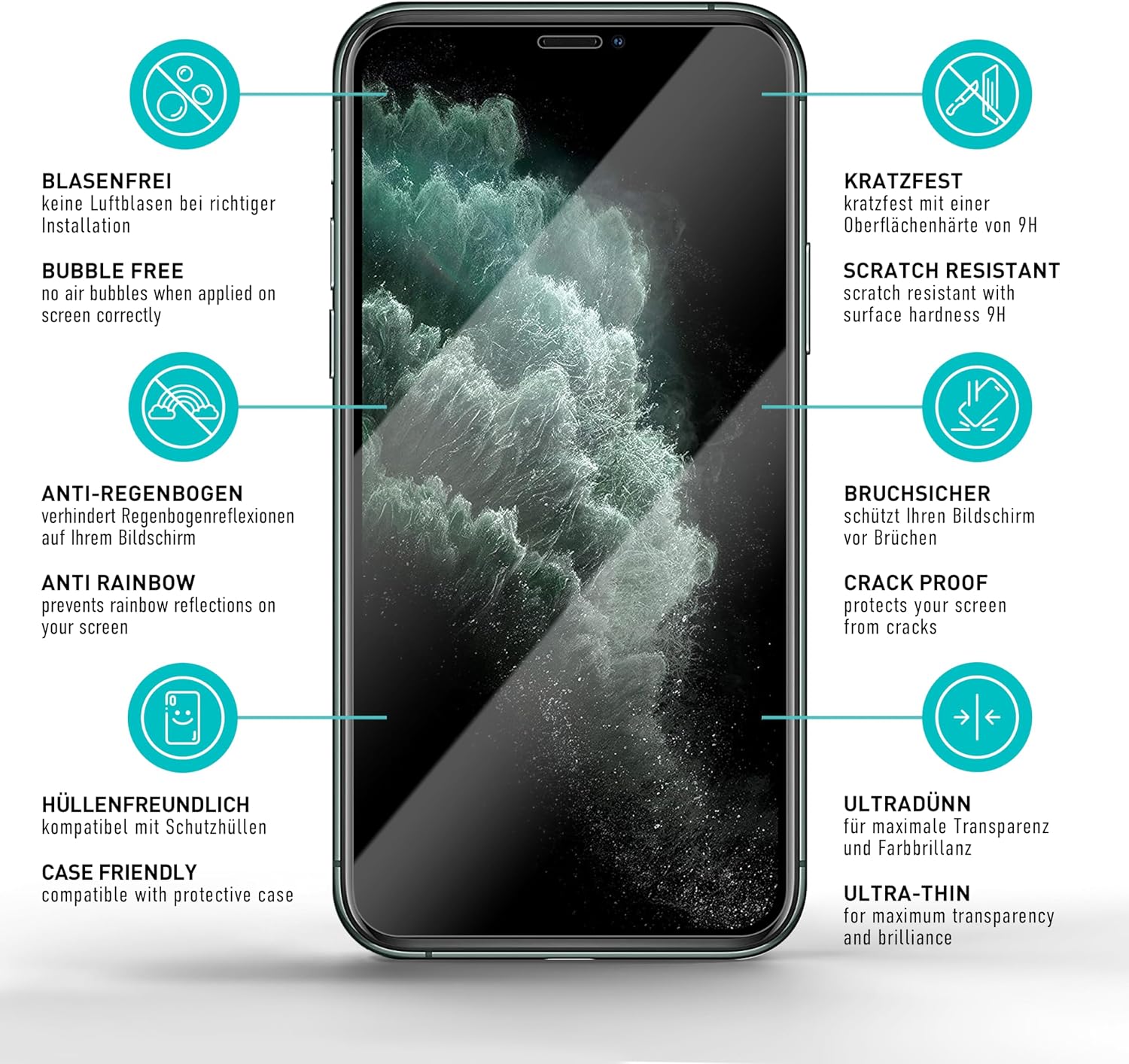 Thumbnail 5 de SmarTect Glass Screen Protector for iPhone X, XS and 11 Pro, 3-Pack, 9H