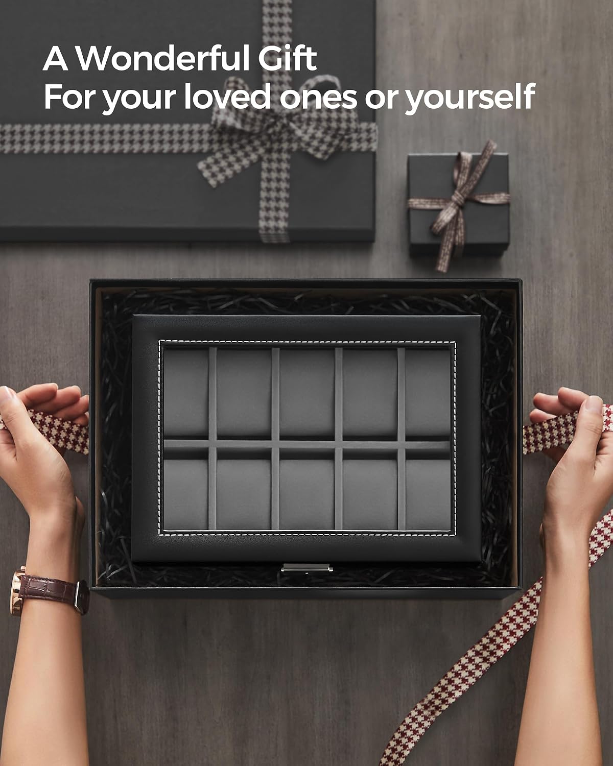 Thumbnail 6 de SONGMICS JWB020 20-Watch Box with Glass Lid, Lock and Jewellery Drawer