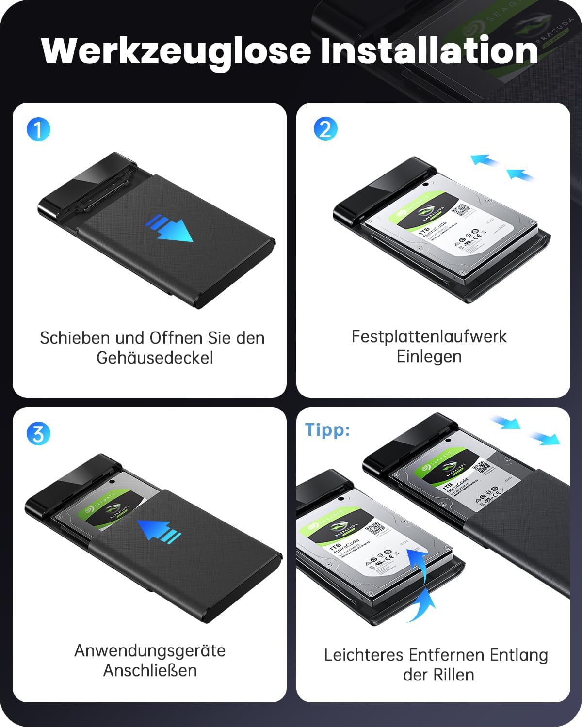 Thumbnail 5 de POSUGEAR Festplattengehäuse 2,5 Zoll USB C 3.1 6 Gbps