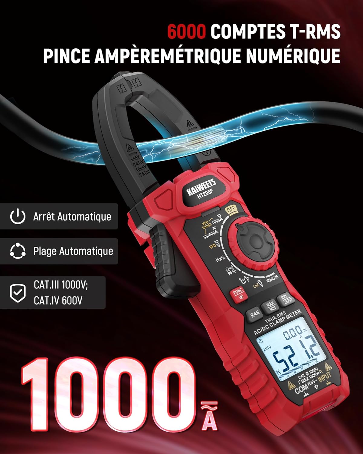 Thumbnail 4 de KAIWEETS HT208F pince ampèremétrique 1000 A 🛠️