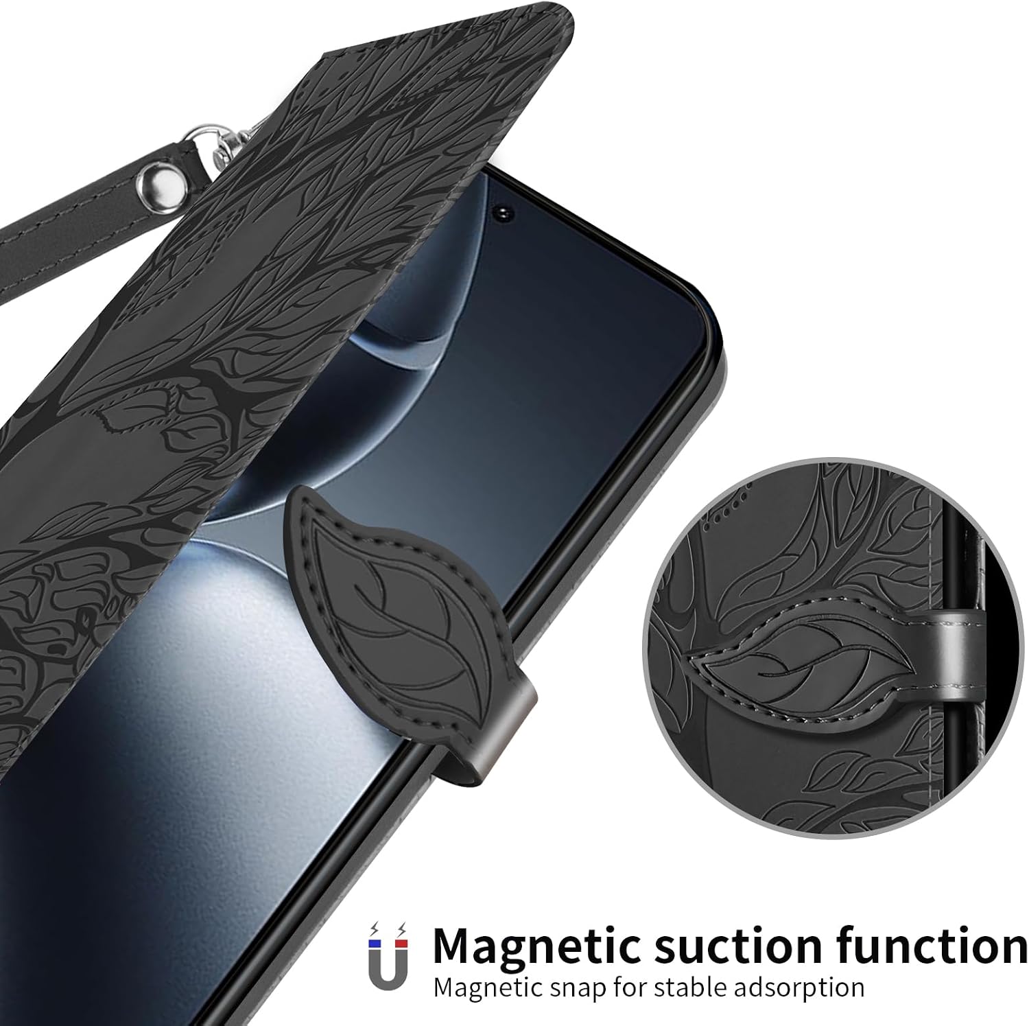 Detalle de Rostsant Flip Case für Xiaomi 14T Pro – Geprägtes PU-Leder Brieftasche mit Standfunktion in Schwarz
