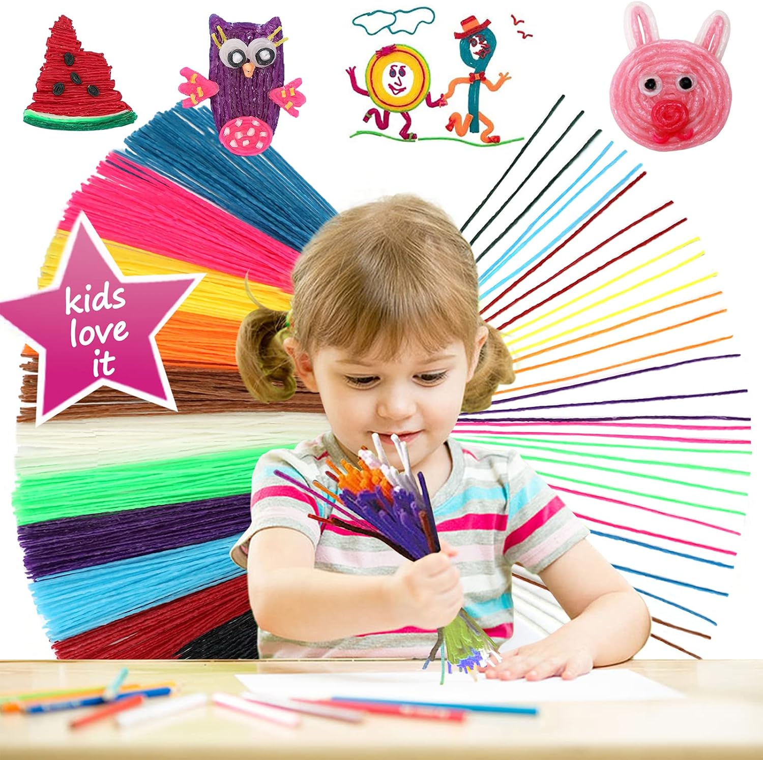Detalle de Bofoho Wax Yarn Craft Sticks, 500-Piece Set