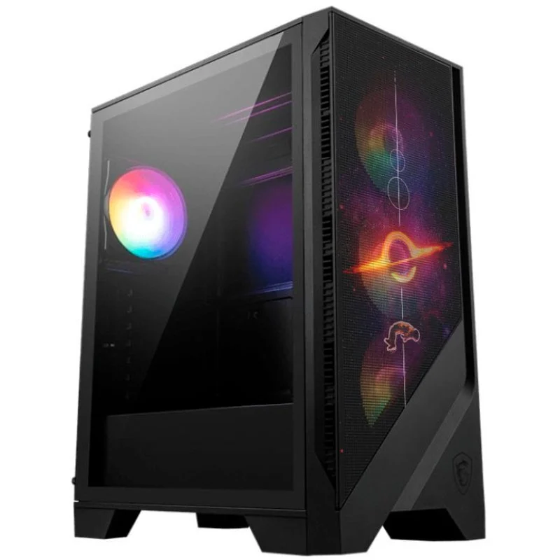 Detalle de MSI MAG FORGE 121A AIRFLOW ARGB: Torre ATX con 4 ventiladores ARGB y panel de vidrio templado (Space Edition)