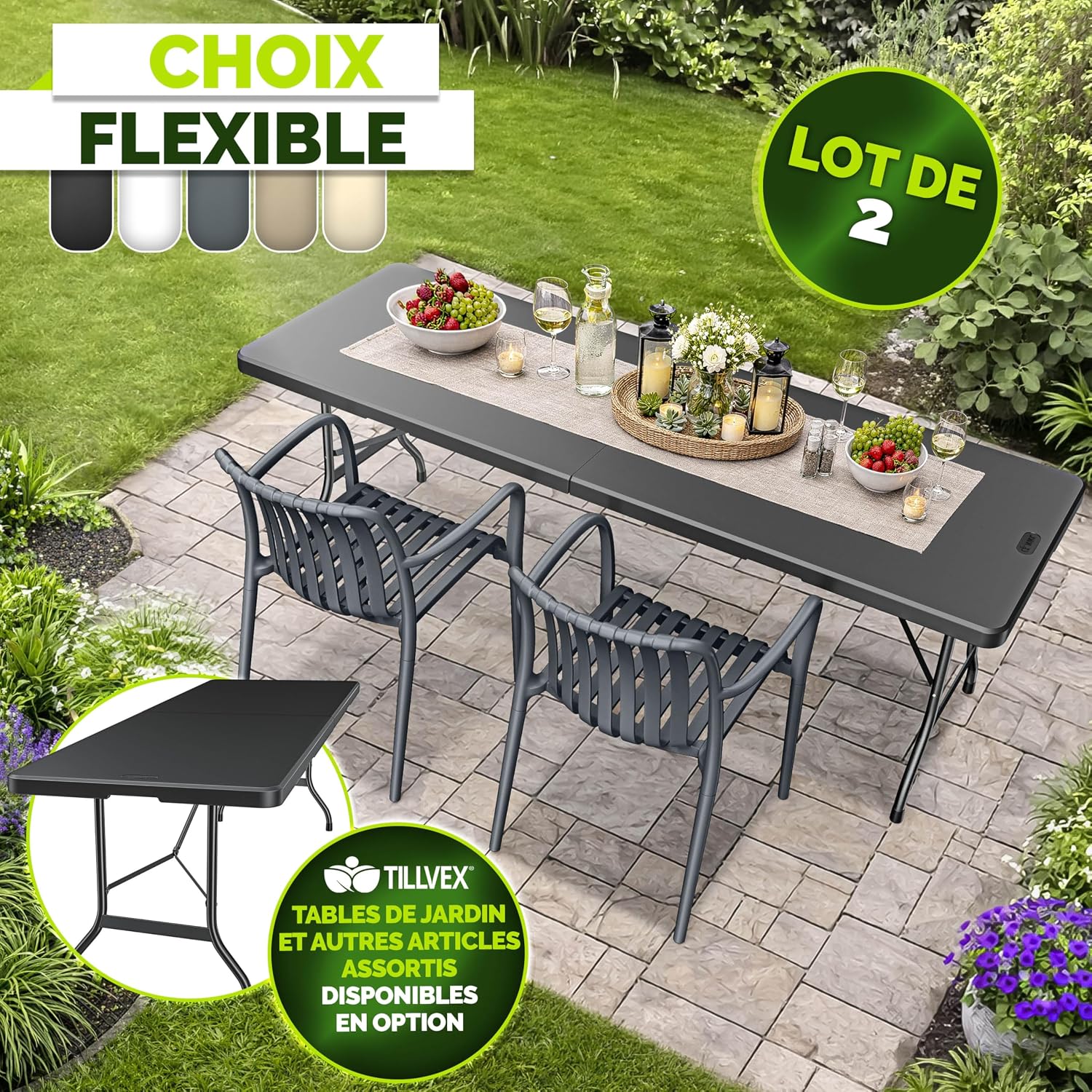 Detalle de tillvex TVKVKS stapelbare tuinstoelen, set van 2, antraciet