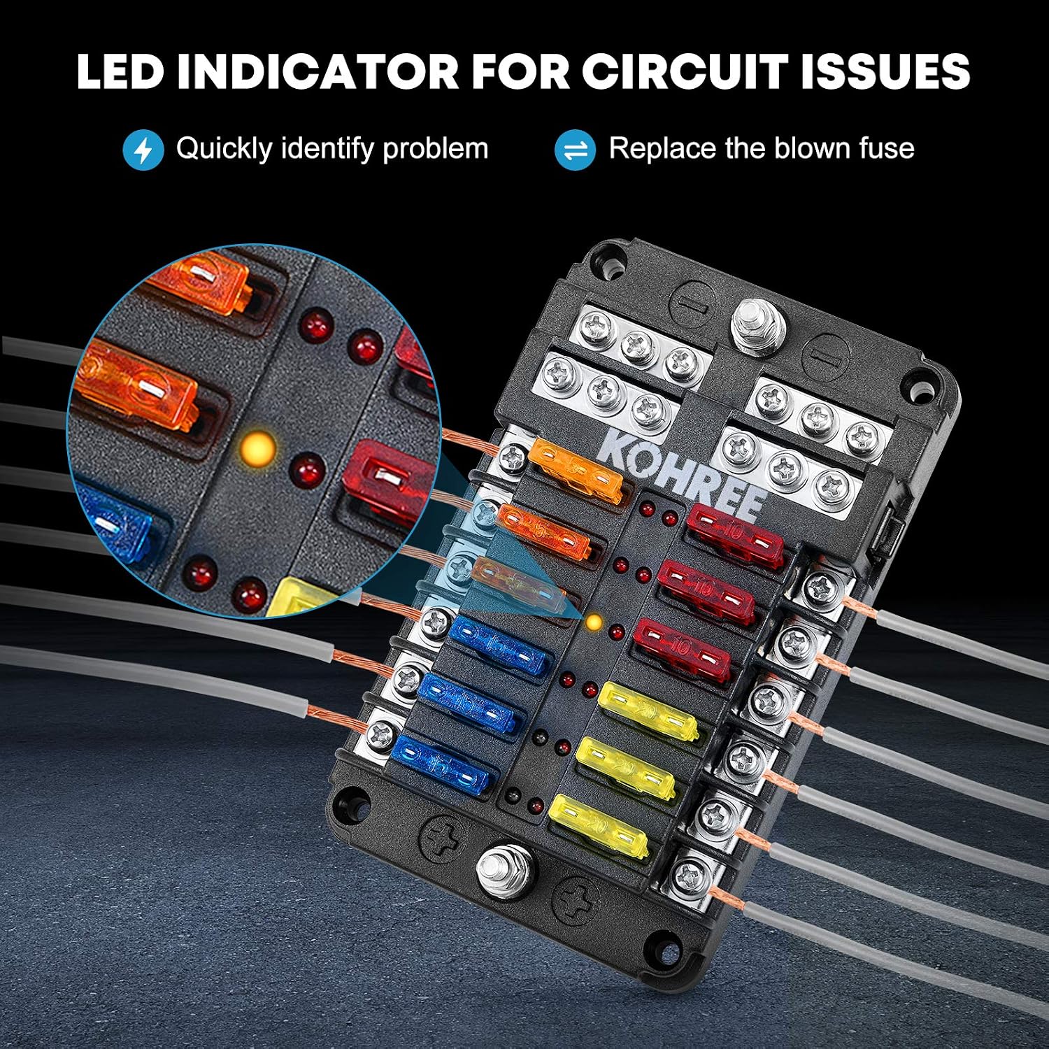 Thumbnail 2 de Kohree 12 Way 12V fuse box with LED