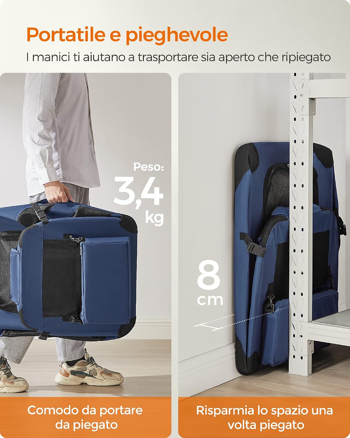 Detalle 2 de FEANDREA Trasportino per Cane, Gabbia Pieghevole L (70 x 52 x 52 cm) in Blu Scuro PDC70Z