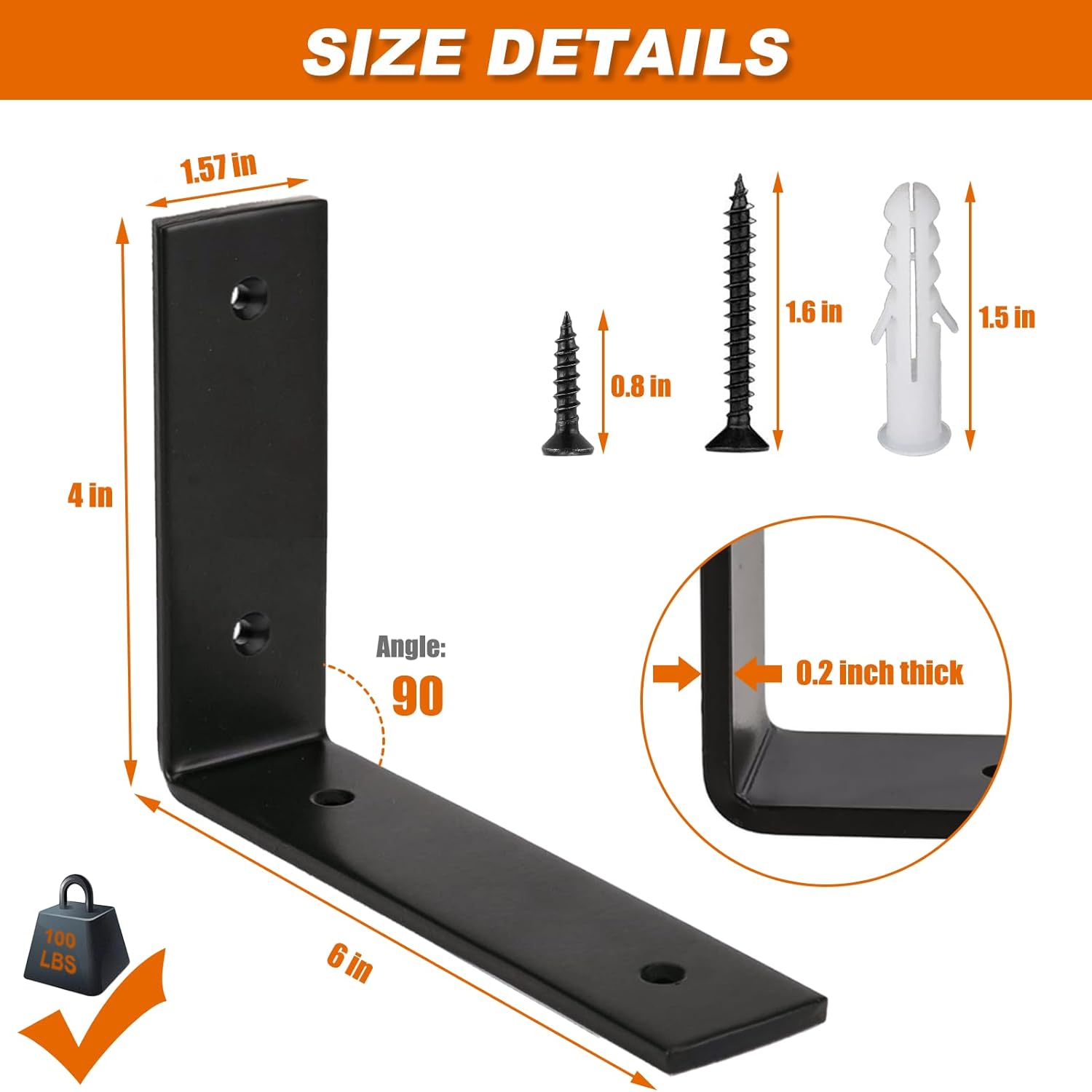 Thumbnail 1 de MLOQI 4 Pack Heavy Duty Shelf Brackets – 5mm Thick L-Shaped Steel, 6" x 4" (15cm x 10cm) with Screws