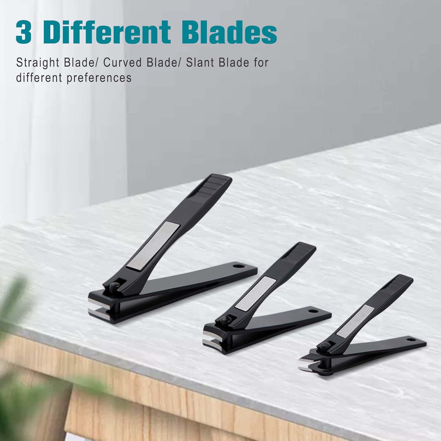 Detalle 2 de BEZOX Lot de 3 Coupe-ongles en acier inoxydable – tailles 83/57/60 mm avec lime intégrée