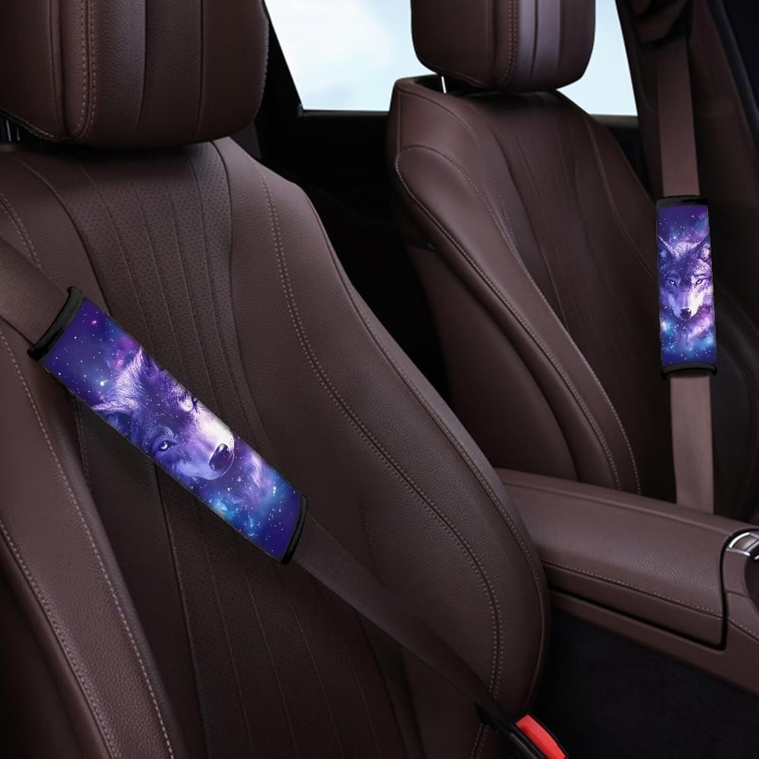 Thumbnail 2 de Wanyint Wolf Galaxy Violet car seat belt pads (2-pack) – soft breathable strap shoulder cushions
