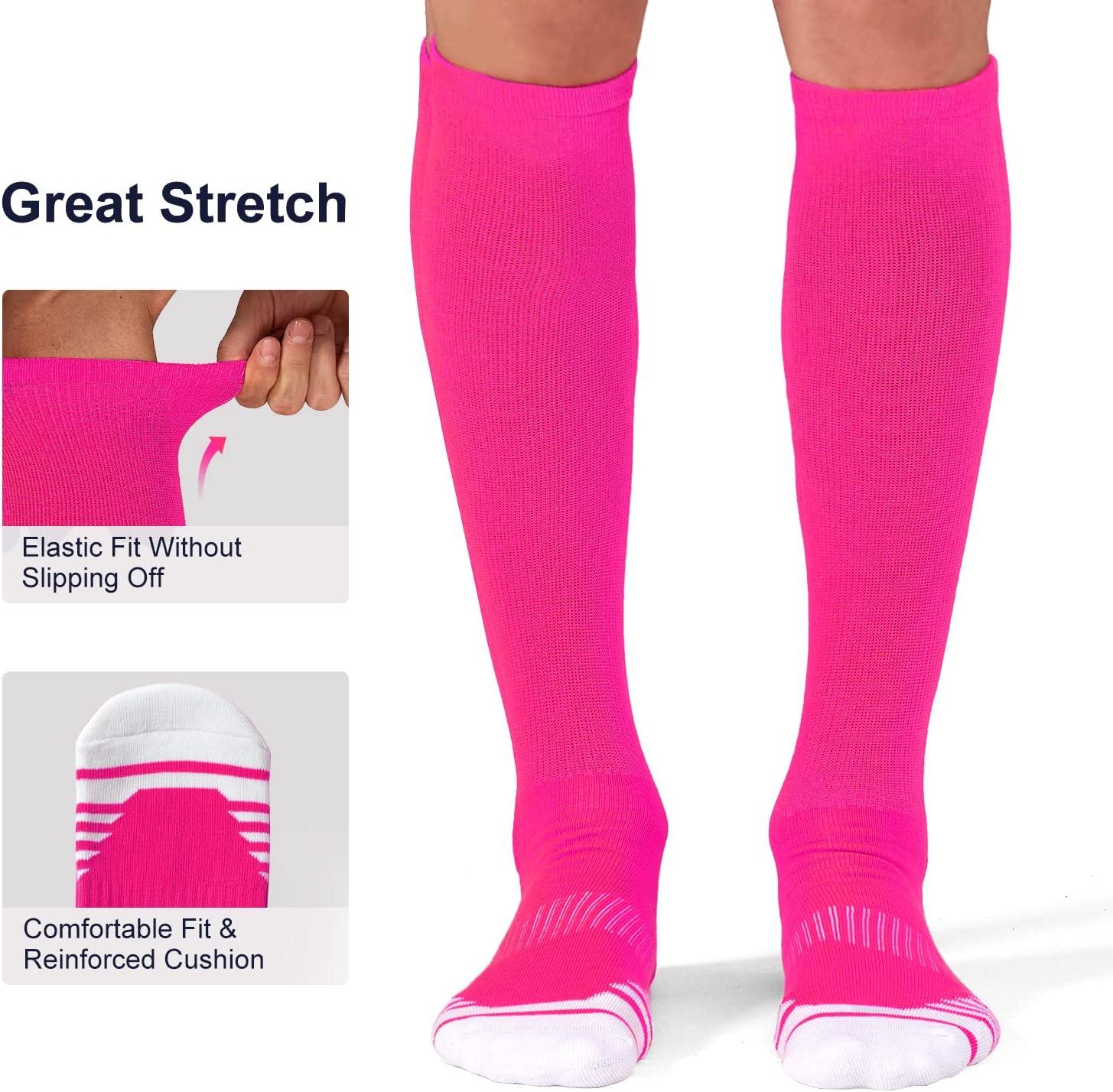 Detalle de FITRELL 2/3 Pack Knee-High Baseball Soccer Softball Socks for Kids, Youth, Men & Women