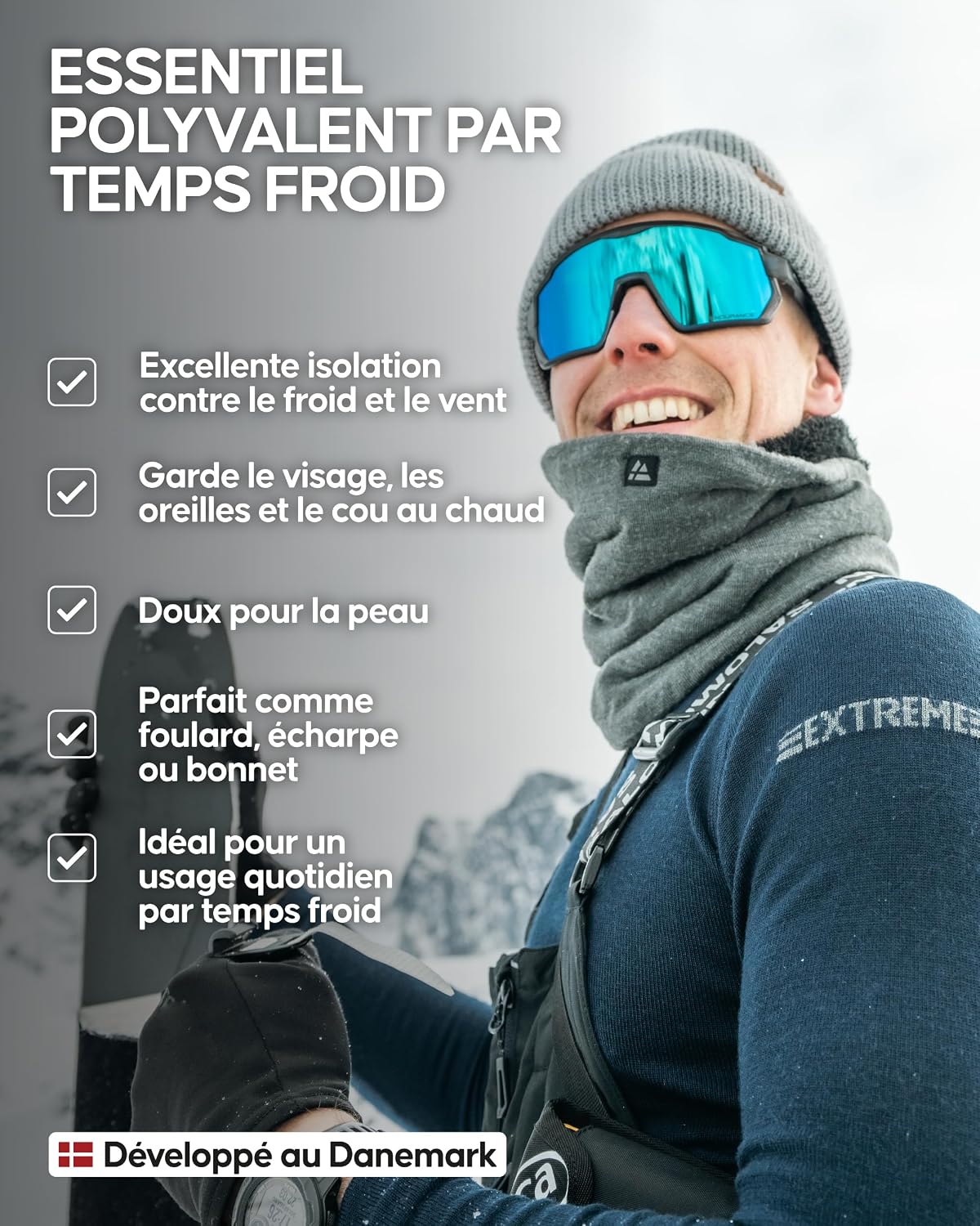 Thumbnail 2 de DANISH ENDURANCE cache-cou en laine mérinos thermique avec polaire coupe-vent (unisex)