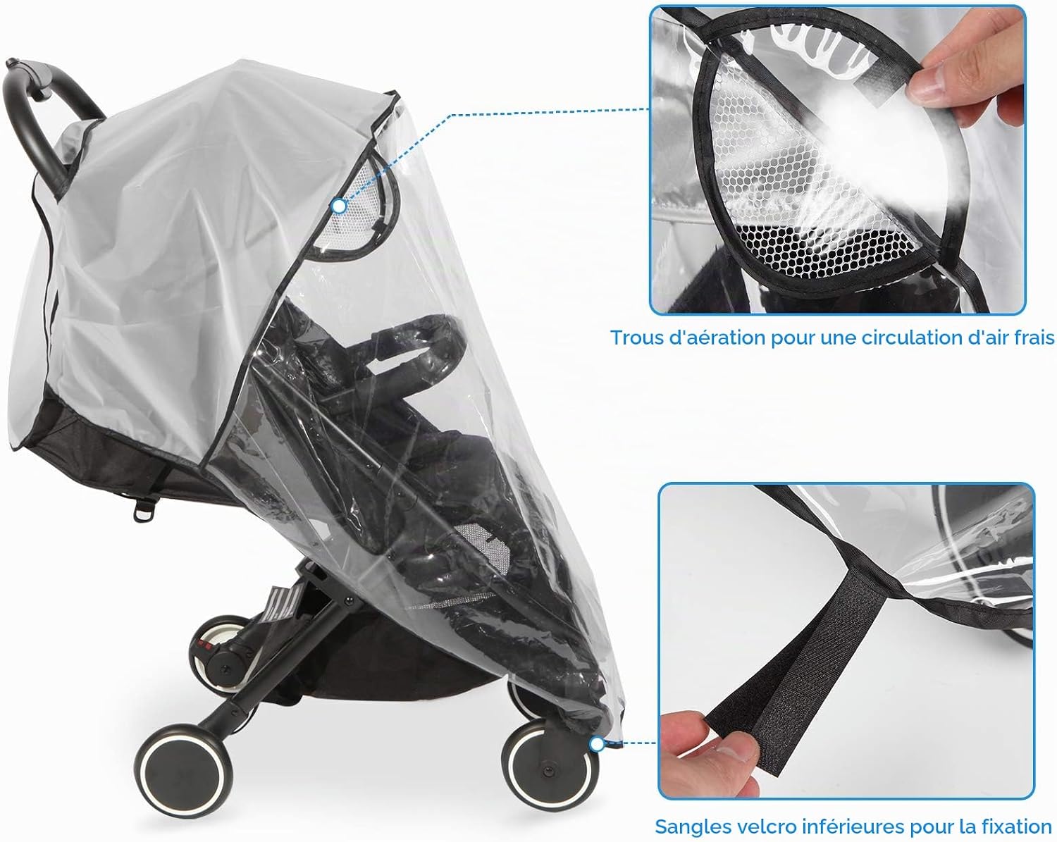 Detalle 2 de Hrzeem Habillage Pluie Universelle pour Poussette – Protection météo complète