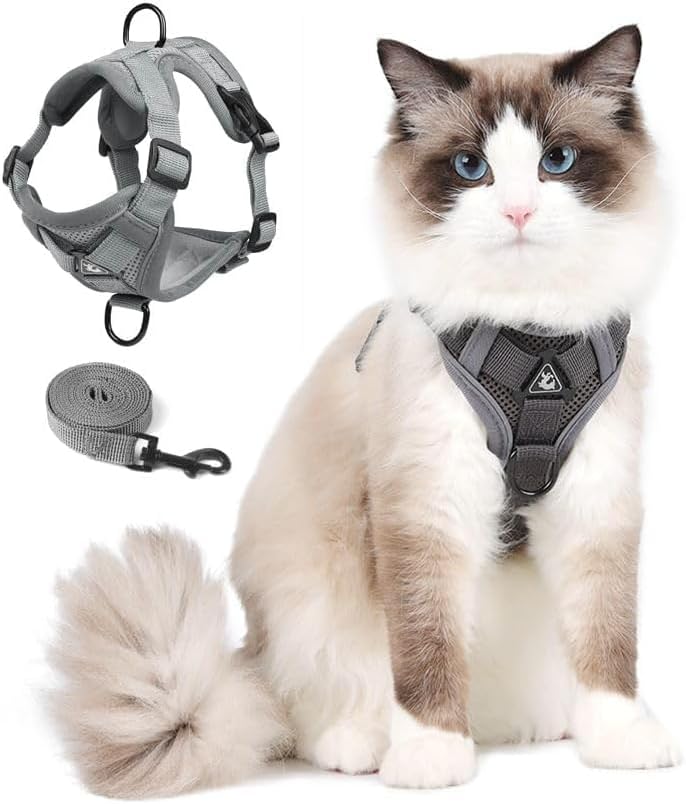 Detalle de skmeditec SKCA-CDHarness-Gray-S Cat Harness and Leash Set with Reflective Mesh Vest