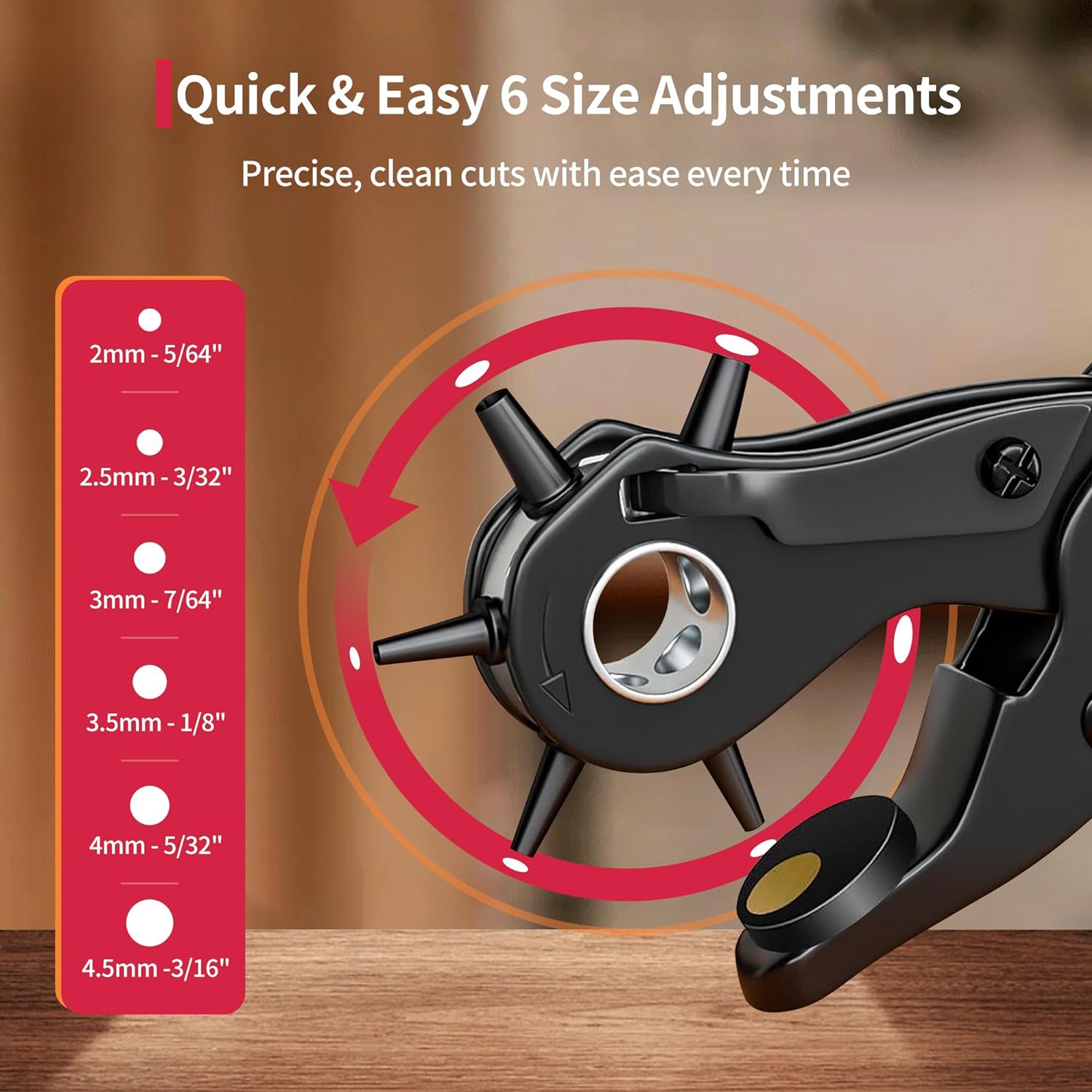 Detalle de XOOL Leather Hole Punch Plier – Heavy-Duty Rotatable Belt Hole Puncher with 6 Sizes