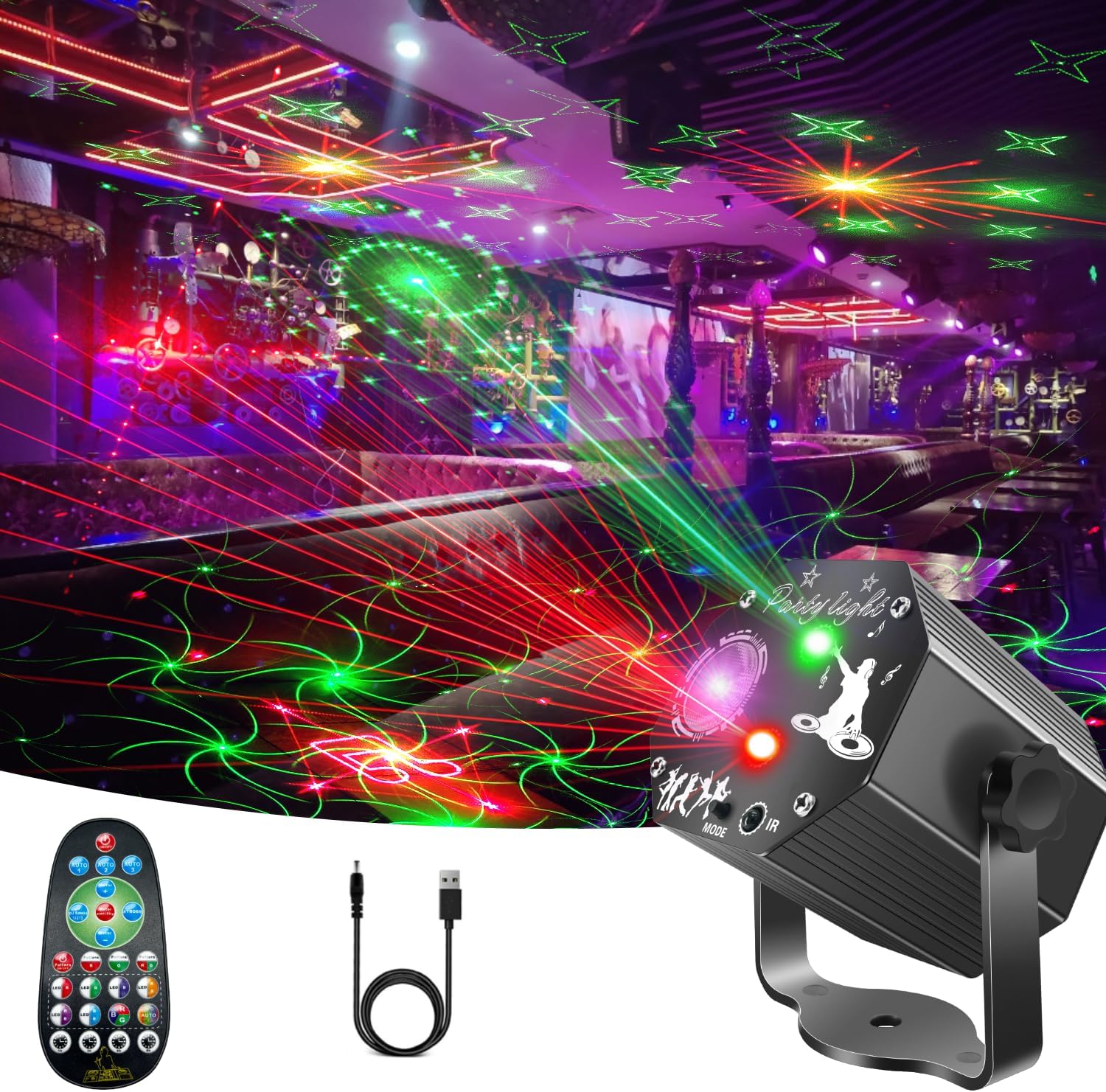 WINSAFE Disco Party Lights: 72 Pattern Sound Activated DJ Strobe Lights for Home Parties
