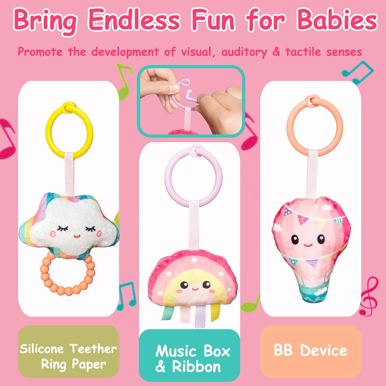 Detalle de Kulveanju Baby Spiral Pram Toy 0-6 Months – Musical Plush Spiral Activity Hanging Toy (Pink)