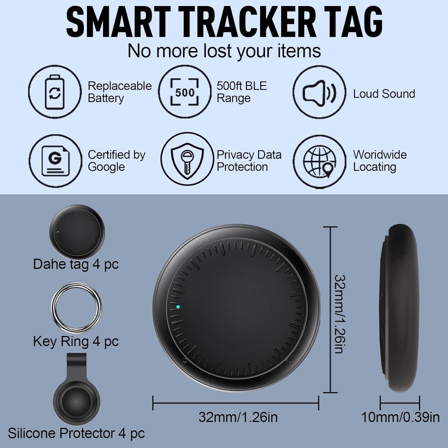 Detalle de Air Tracker Android – 4 Smart Tag Bluetooth per chiavi, portafoglio e bagagli, con Google Find Hub