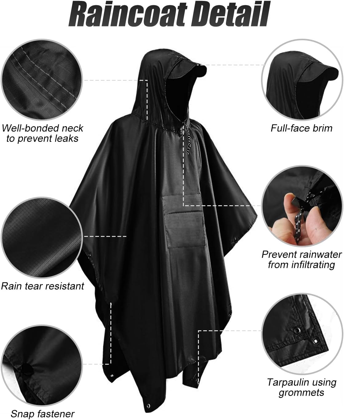 Detalle de Victoper Waterproof Poncho Adult — Lightweight, Reusable Rain Poncho for Outdoor Adventures