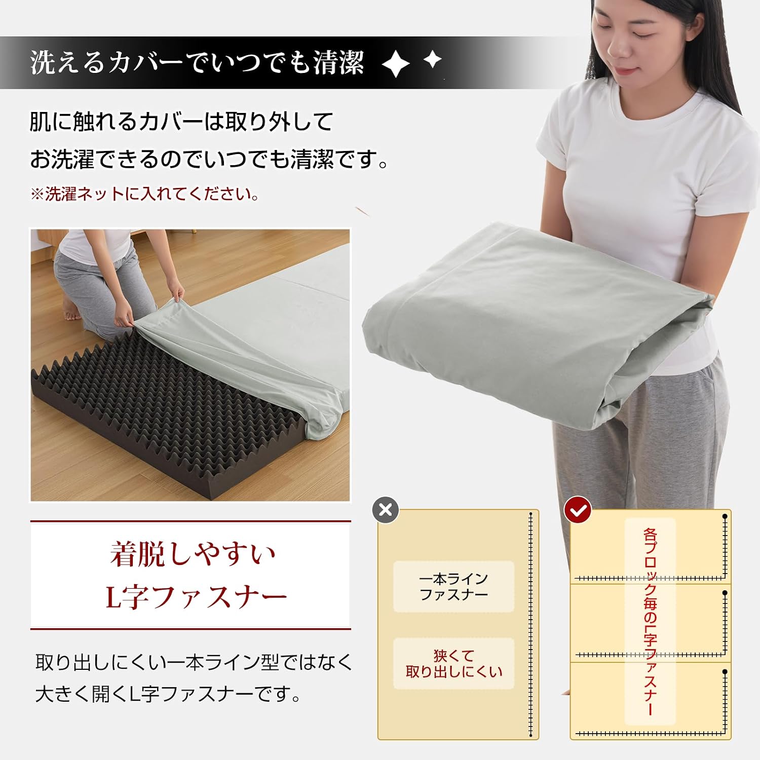 Thumbnail 6 de fuwawa B506 高反発マットレス ダブル 三つ折り 190N・厚さ10cm・高密度ウレタン
