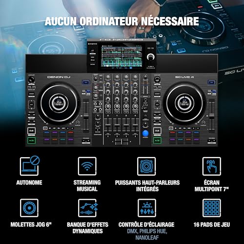 Detalle de Denon DJ SC LIVE 4: Contrôleur DJ autonome avec écran tactile et son intégré