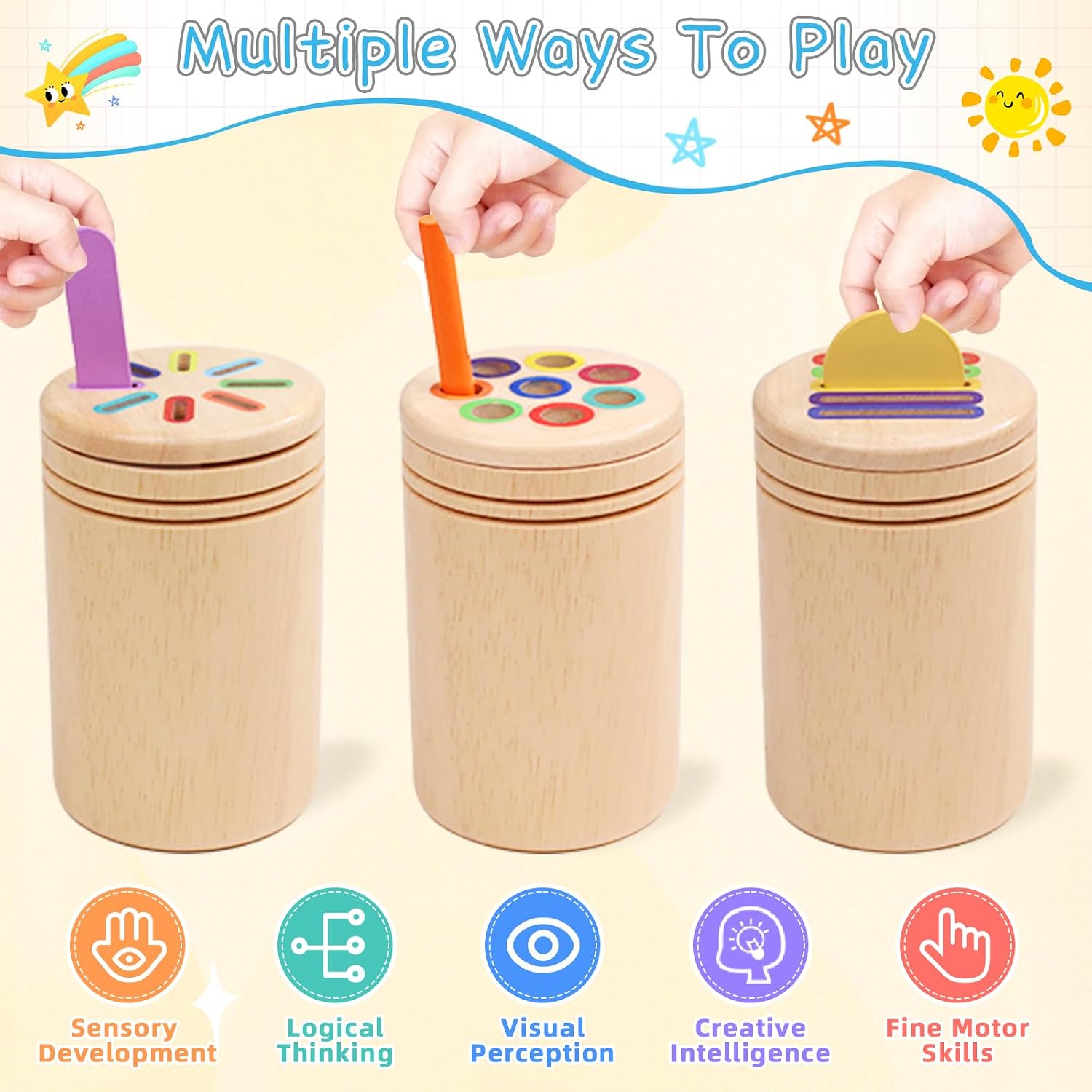 Detalle de Montessori 3-in-1 Holzspielzeug ab 1 Jahr – Fördert Feinmotorik, Sinneswahrnehmung und logisches Denken