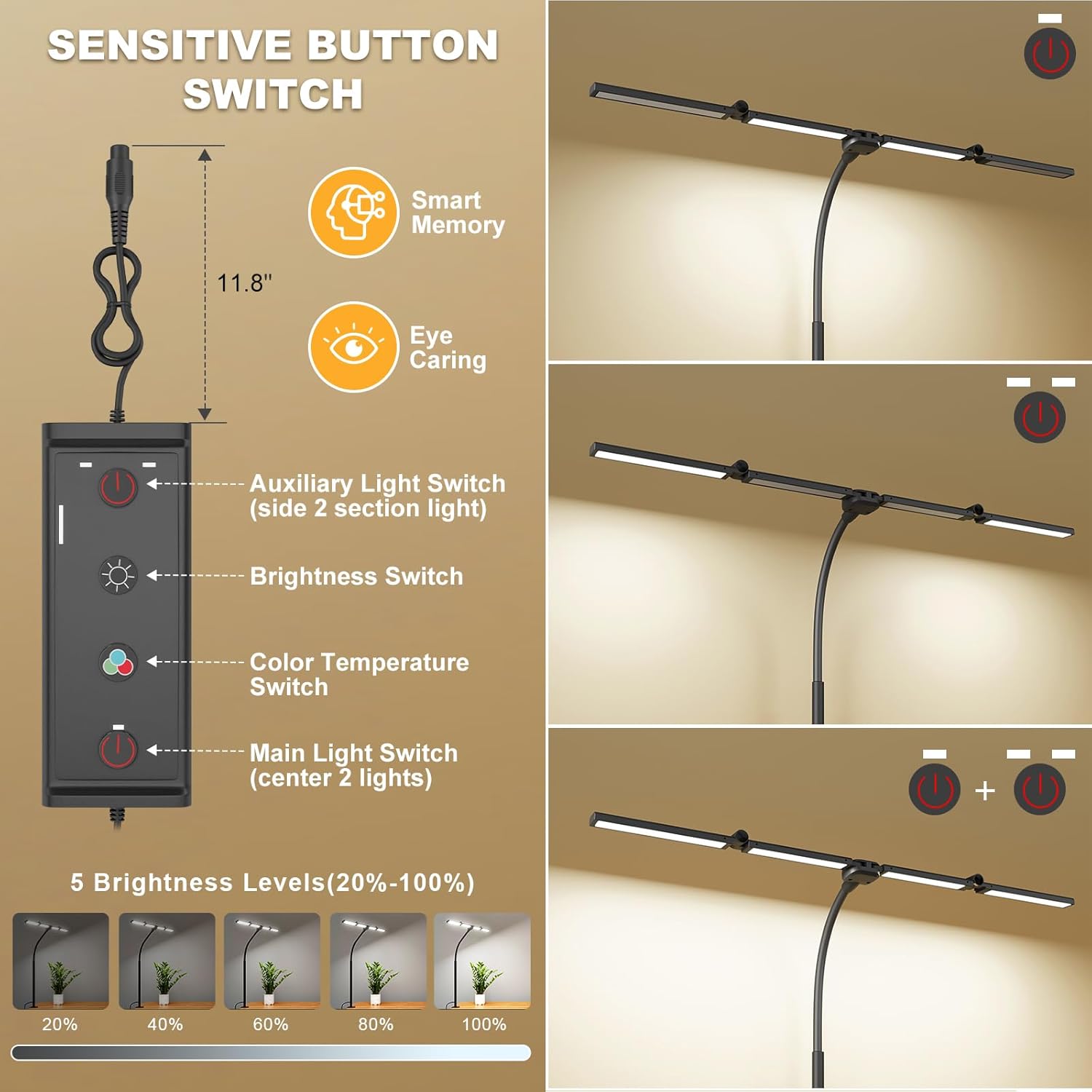 Thumbnail 4 de Kary Schreibtischlampe Led Dimmbar – 4-Lichtbalken, Klemmbar, Tageslichtlampe
