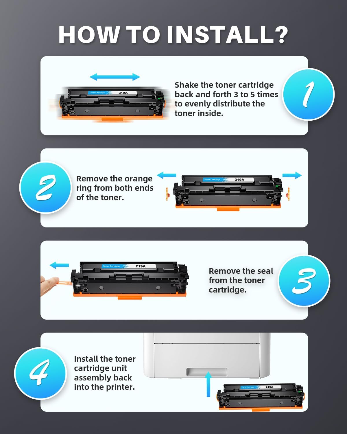 Detalle de INK4U 219A Toner compatibili per HP 219A W2190A — 4 pezzi per HP Color LaserJet Pro MFP 3302/3202 (con CHIP)