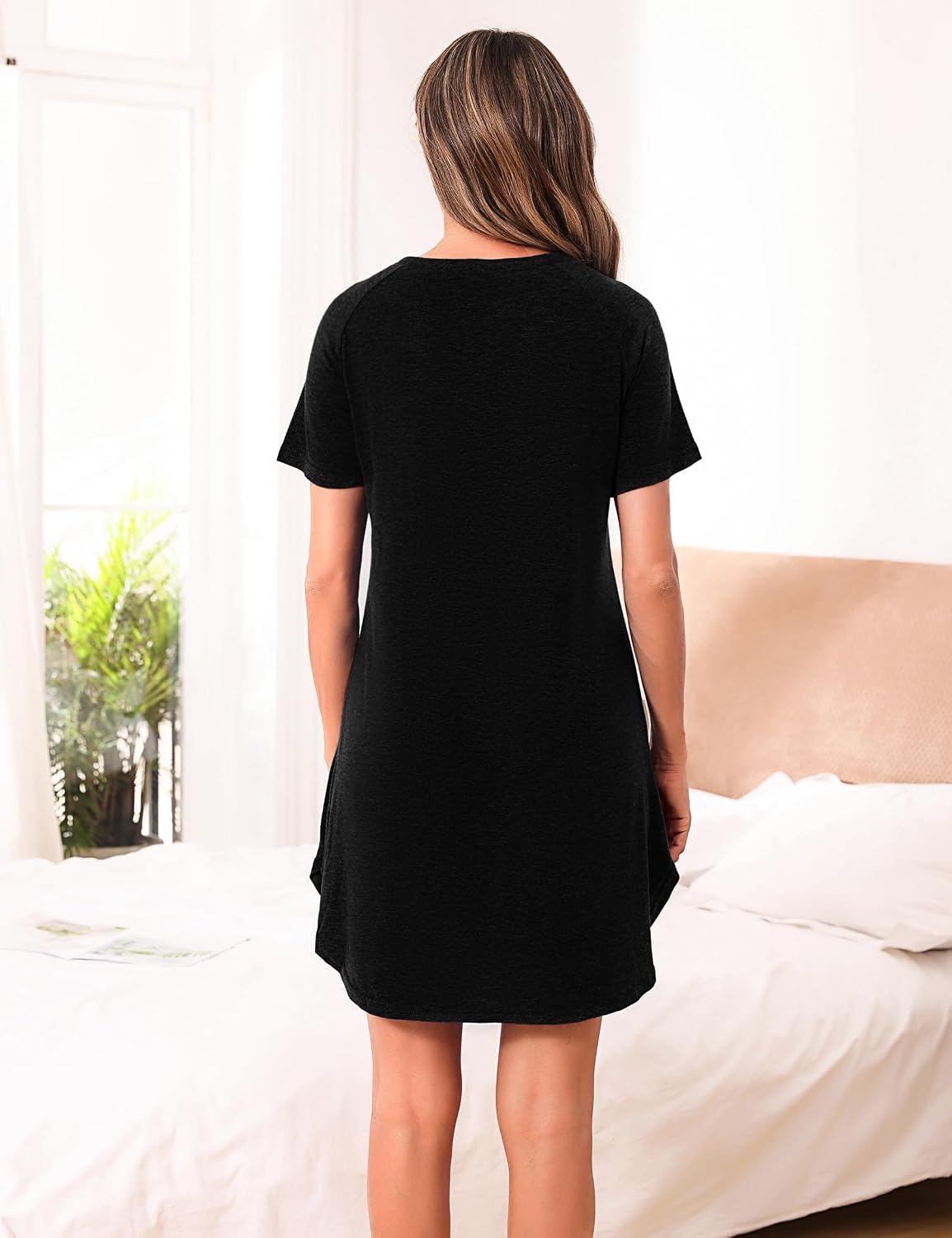 Thumbnail 4 de Marvmys Chemise de Nuit Femme en Coton - Manches Courtes, Col en V, Taille S à 4XL