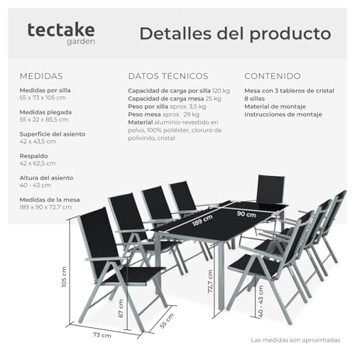 Thumbnail 6 de TecTake® Conjunto Muebles Jardín 9 Piezas ☀️ Resistente y Plegable