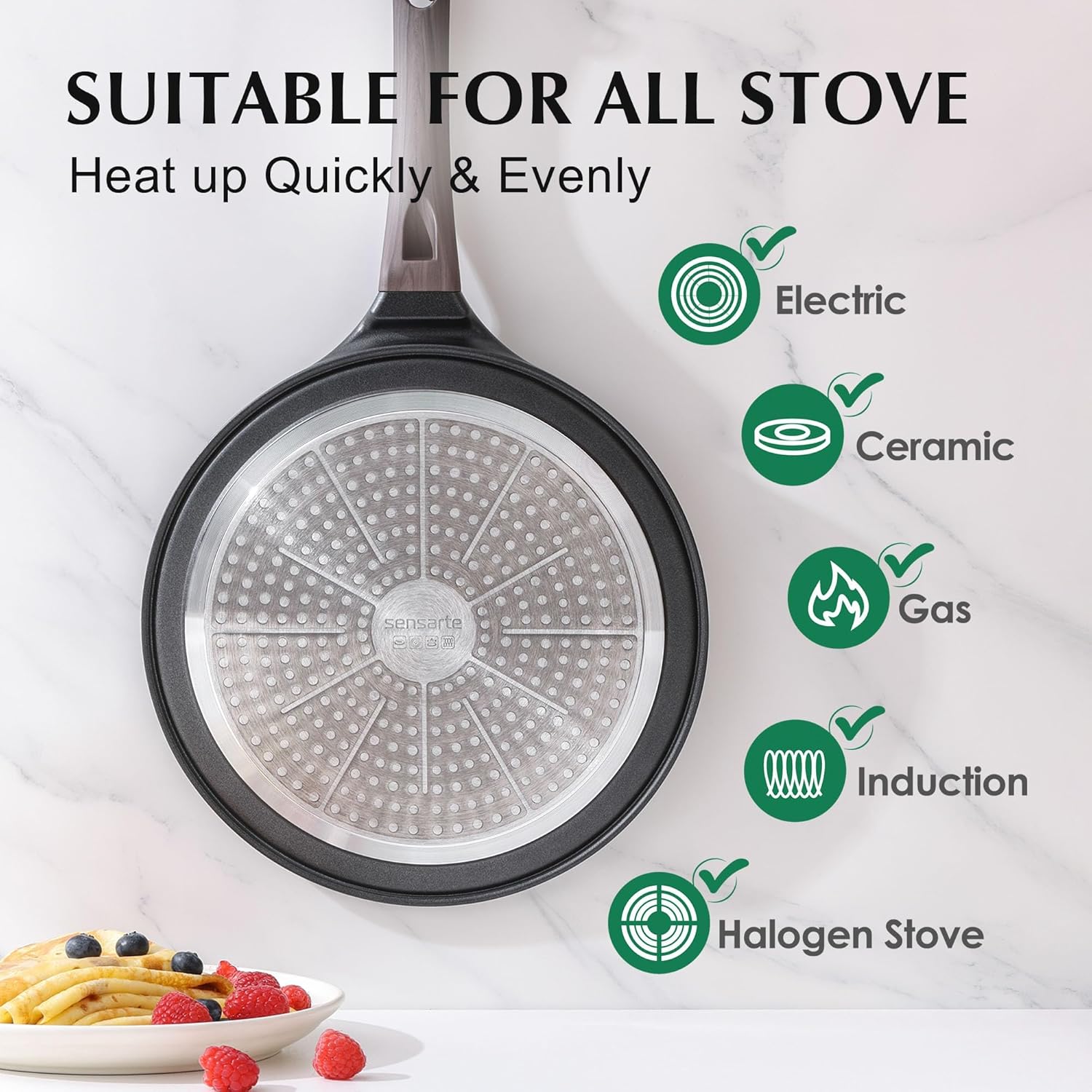 Thumbnail 3 de SENSARTE Schwarze Crepe Pfanne 26 cm – Antihaft-Bratpfanne für Crepes, Omeletts & Pfannkuchen (Induktion kompatibel)