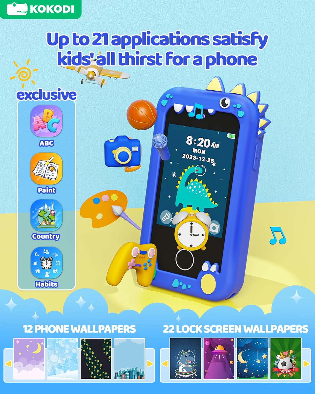 Thumbnail 2 de KOKODI Kids Smart Phone Toys: Touchscreen HD Dual Camera Learning Phone for Ages 3–10 (Navy Blue)