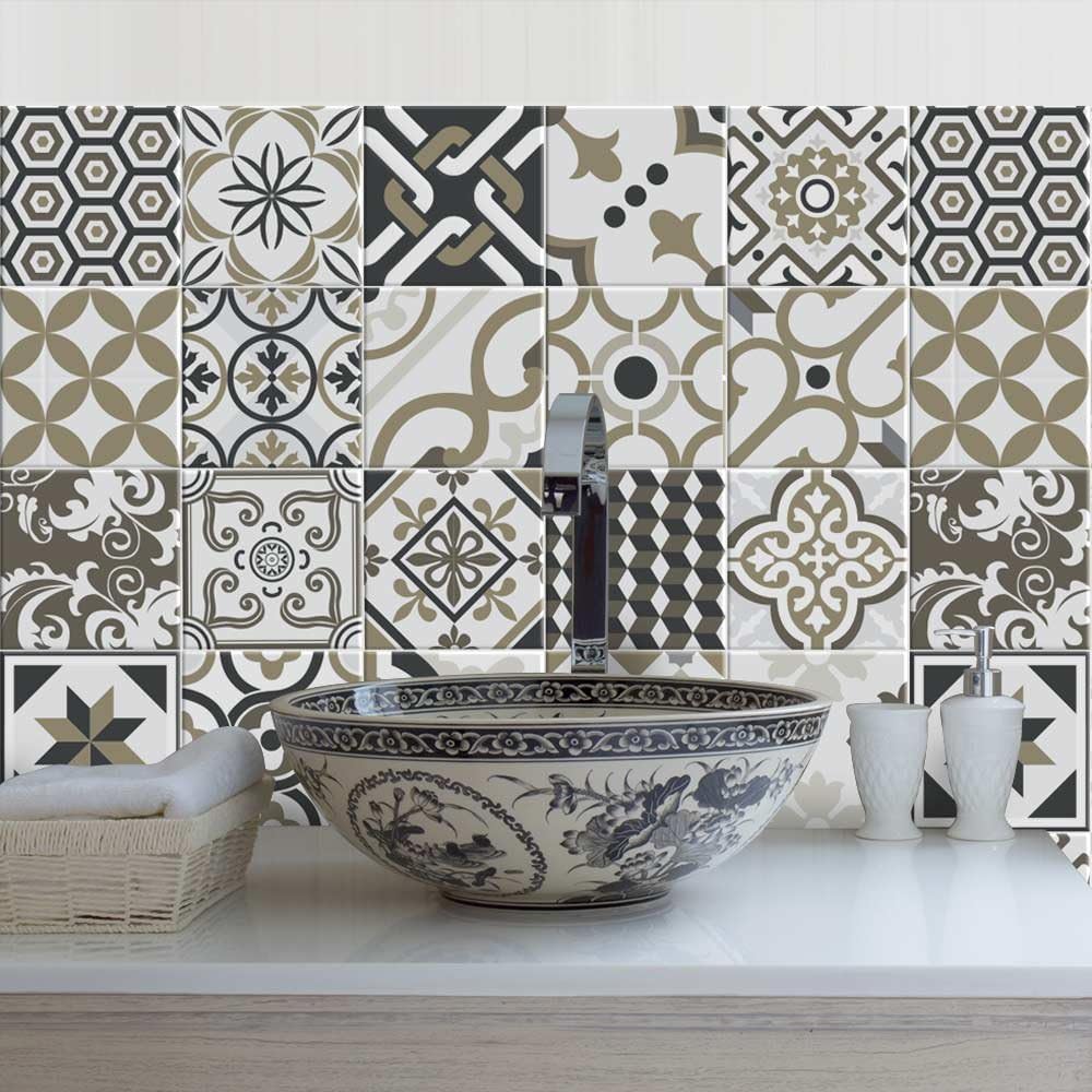 RE-COVERTILES – Stickers Carrelage Cuisine et Bain 15x15 cm (12 pcs) en PVC imperméables – Décoratifs, Autocollants Peel and Stick, Made in Italy