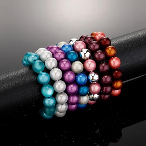 Detalle de WDZDS Magic Pearls Stretch Armband 14 mm Weiß – 3D-Effekt, reflektierende Perlen