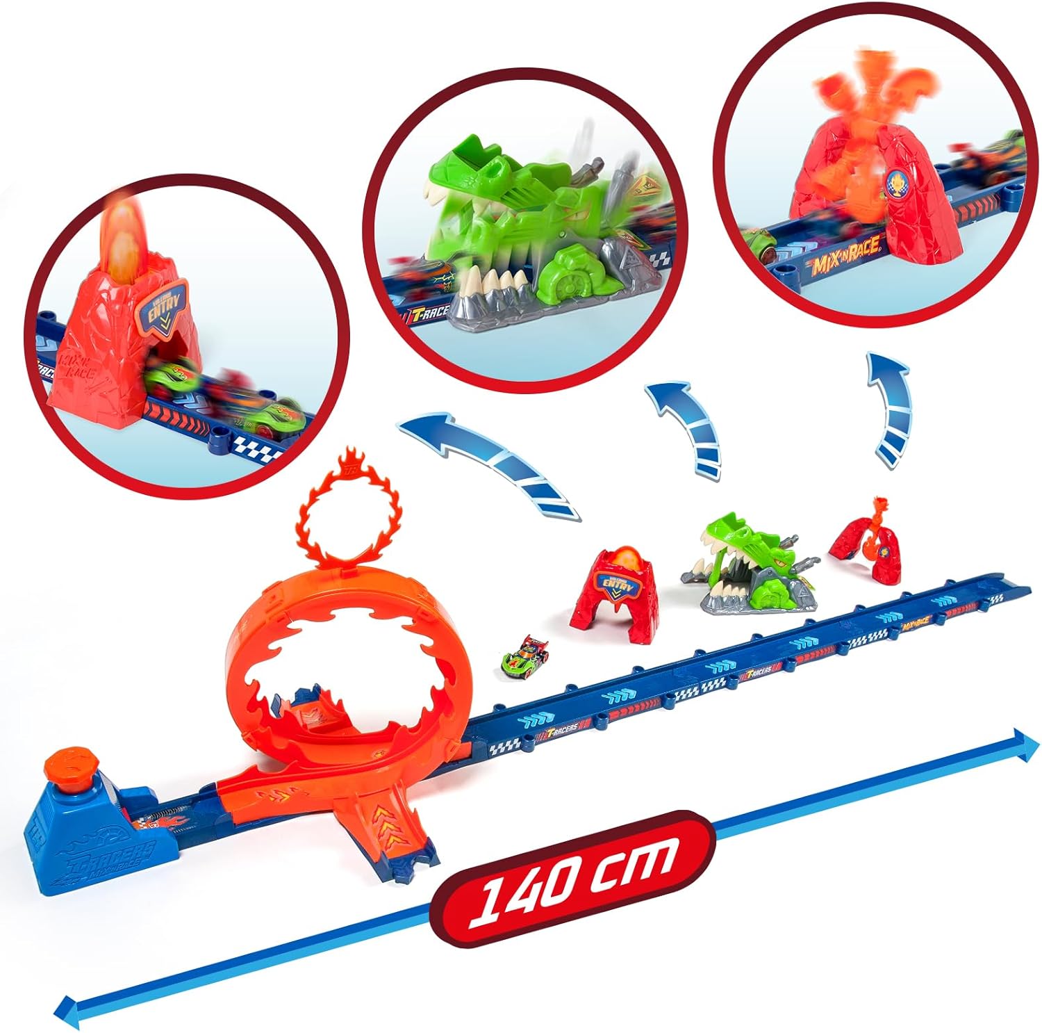 Detalle 2 de T-Racers Mix ‘N Race Volcanosaurus pista con 1 coche exclusivo