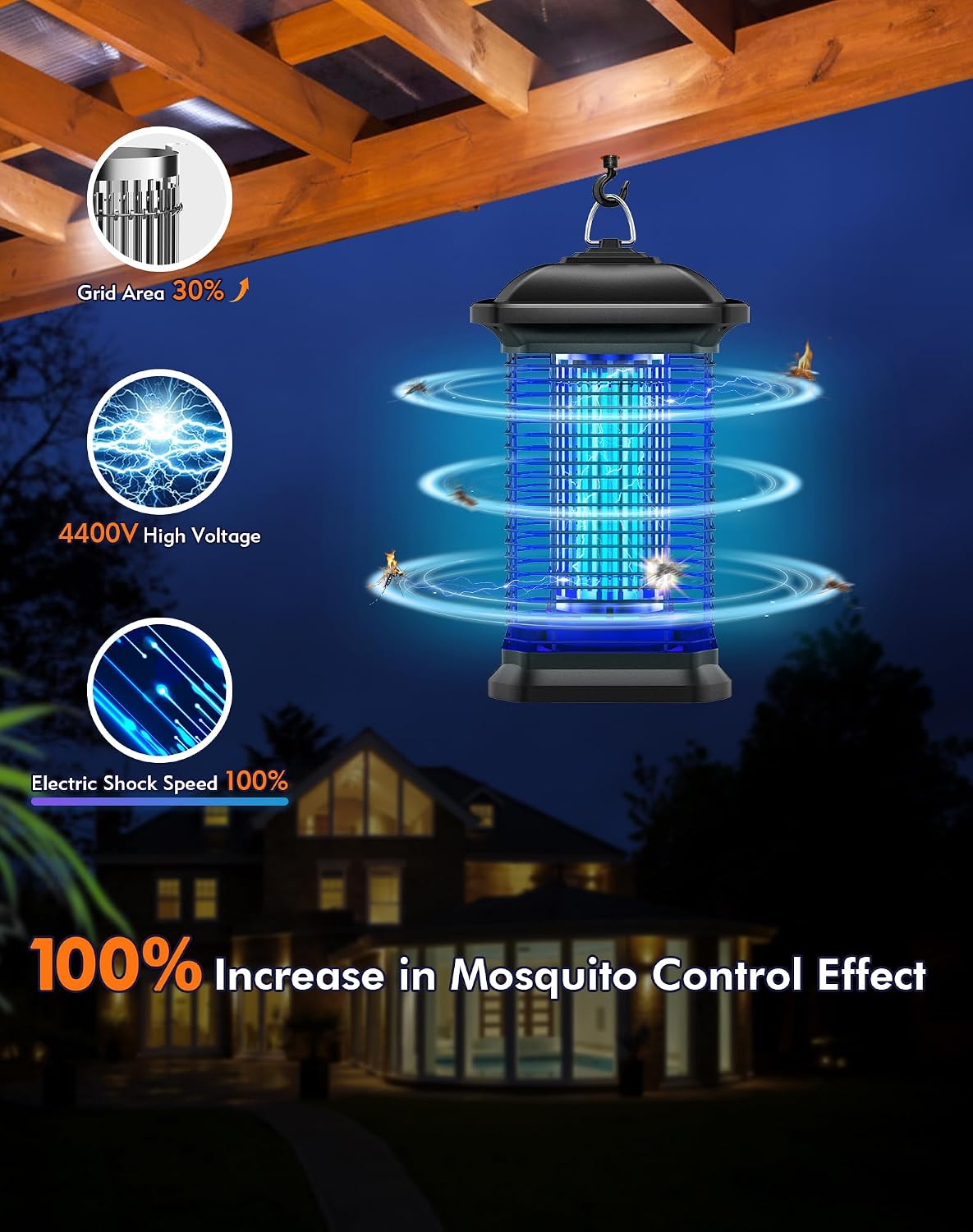 Detalle 2 de AMUFER IKO-918EF Outdoor Bug Zapper, 18W UV, 4,400V, IPX4