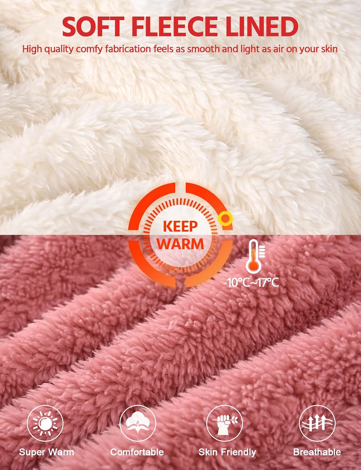 Thumbnail 5 de TOMEEK Damen Schlafanzug Set Winter – Kuscheliger Polar-Fleece 3-teilig (Langarm-Oberteil, Hose, Schal) in Orange/Rosa, Größe M