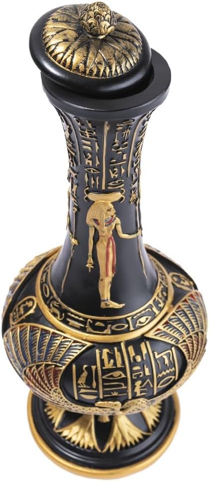 Detalle 2 de lachineuse 528 – egipski wazon dekoracyjny z żywicy, czarno-złoty, 33 cm