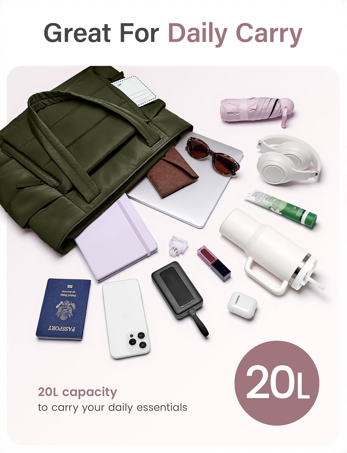 Detalle de Uselike Quilted Tote Bag, 20L Capacity