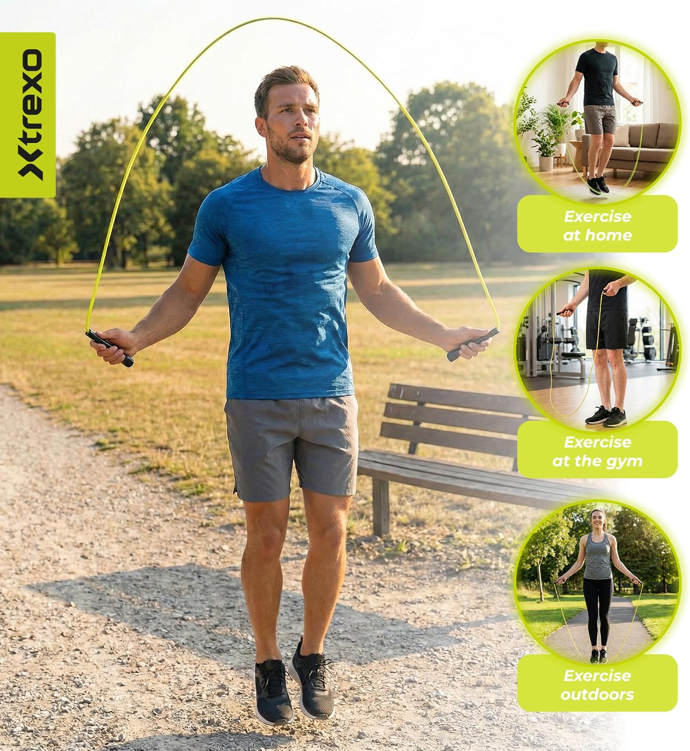 Detalle de TREXO Basic Corde à sauter Fitness – longueur ajustable jusqu’à 275 cm, légère et confortable