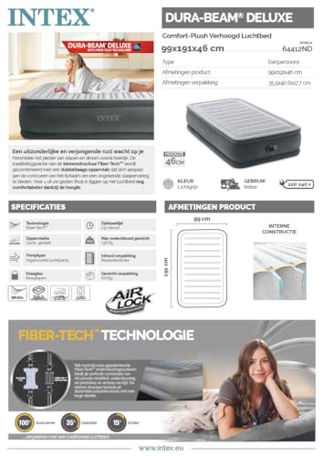 Detalle de Intex 64412 Comfort-Plush Elevated: colchón hinchable con tecnología Fiber-Tech