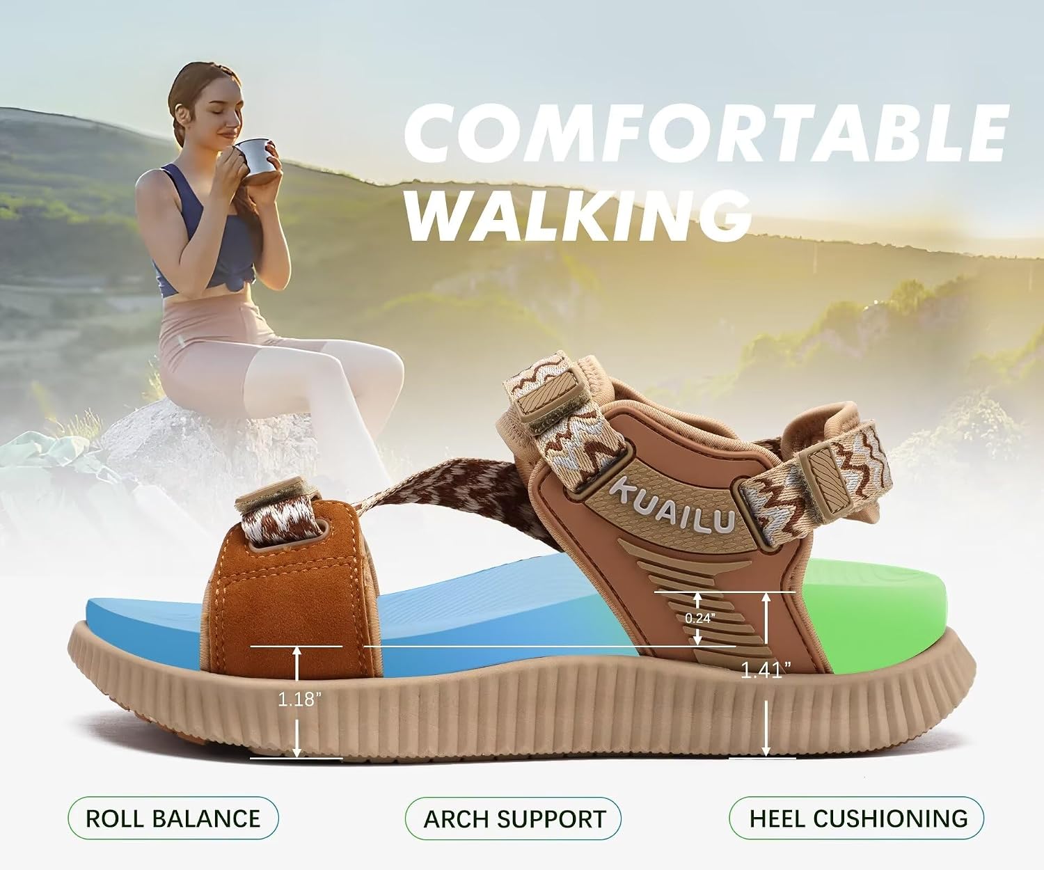 Thumbnail 6 de KuaiLu Women's Orthopedic Walking Sandals with Arch Support