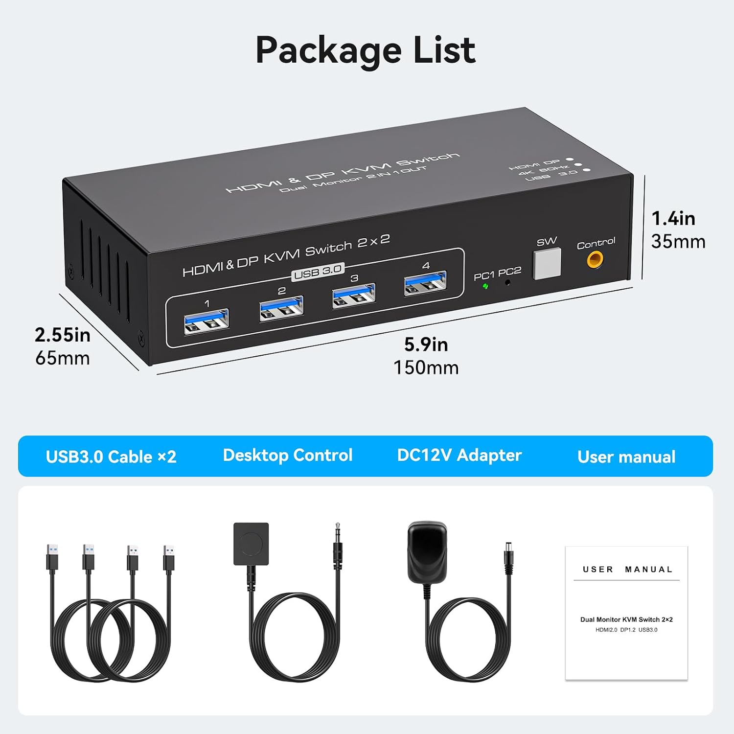 Thumbnail 6 de HDMI+DisplayPort KVM Switch 4K@60Hz for 2 PCs 🖥