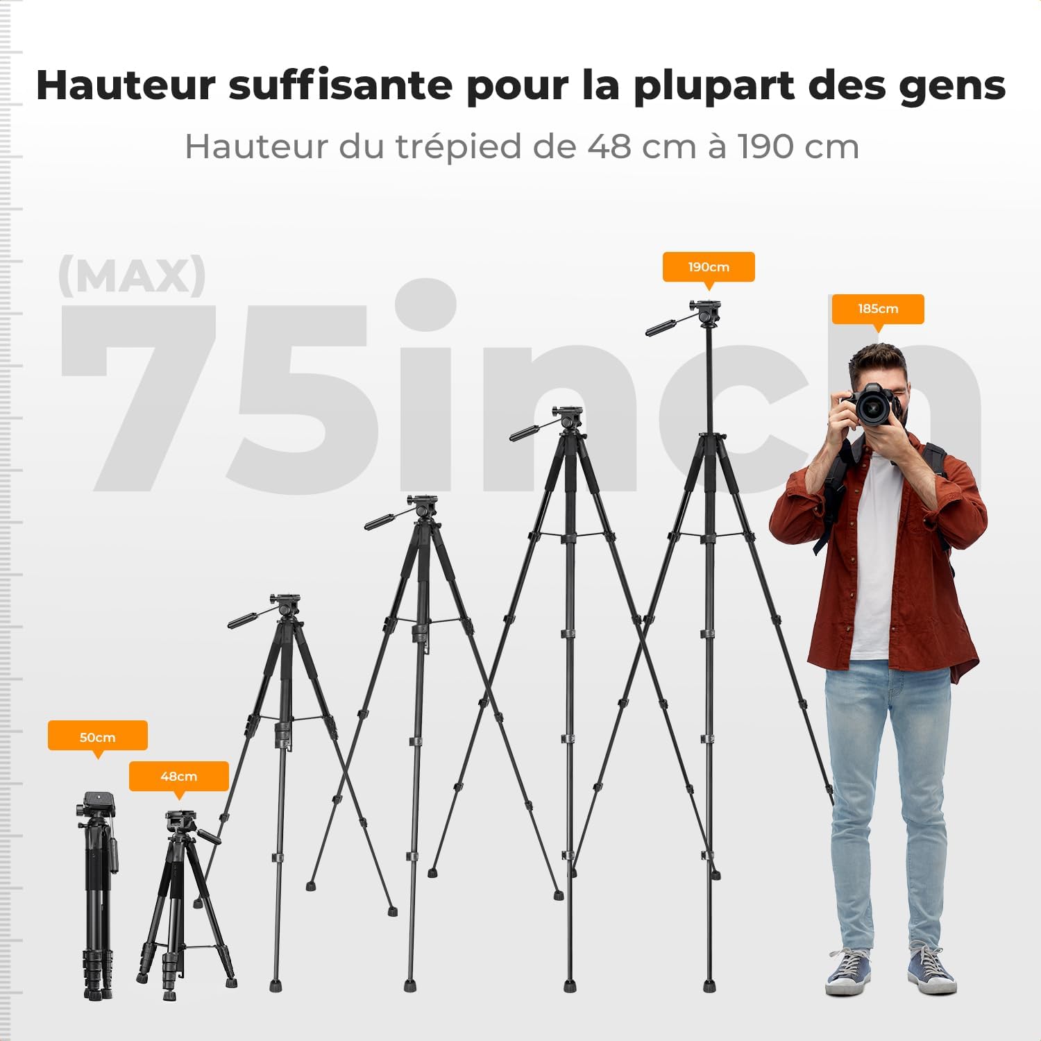 Thumbnail 3 de Trépied Appareil Photo pour Smartphone 190 cm – K&F CONCEPT S255A3+BV01