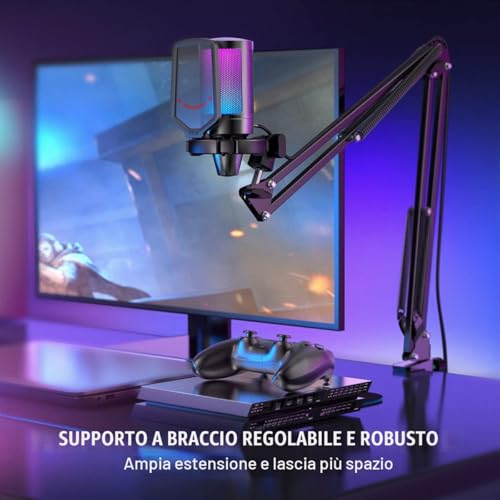 Thumbnail 1 de FIFINE USB Microfono da tavolo per PC/PS4/PS5 – streaming e podcast conRGB, mute e controllo volume