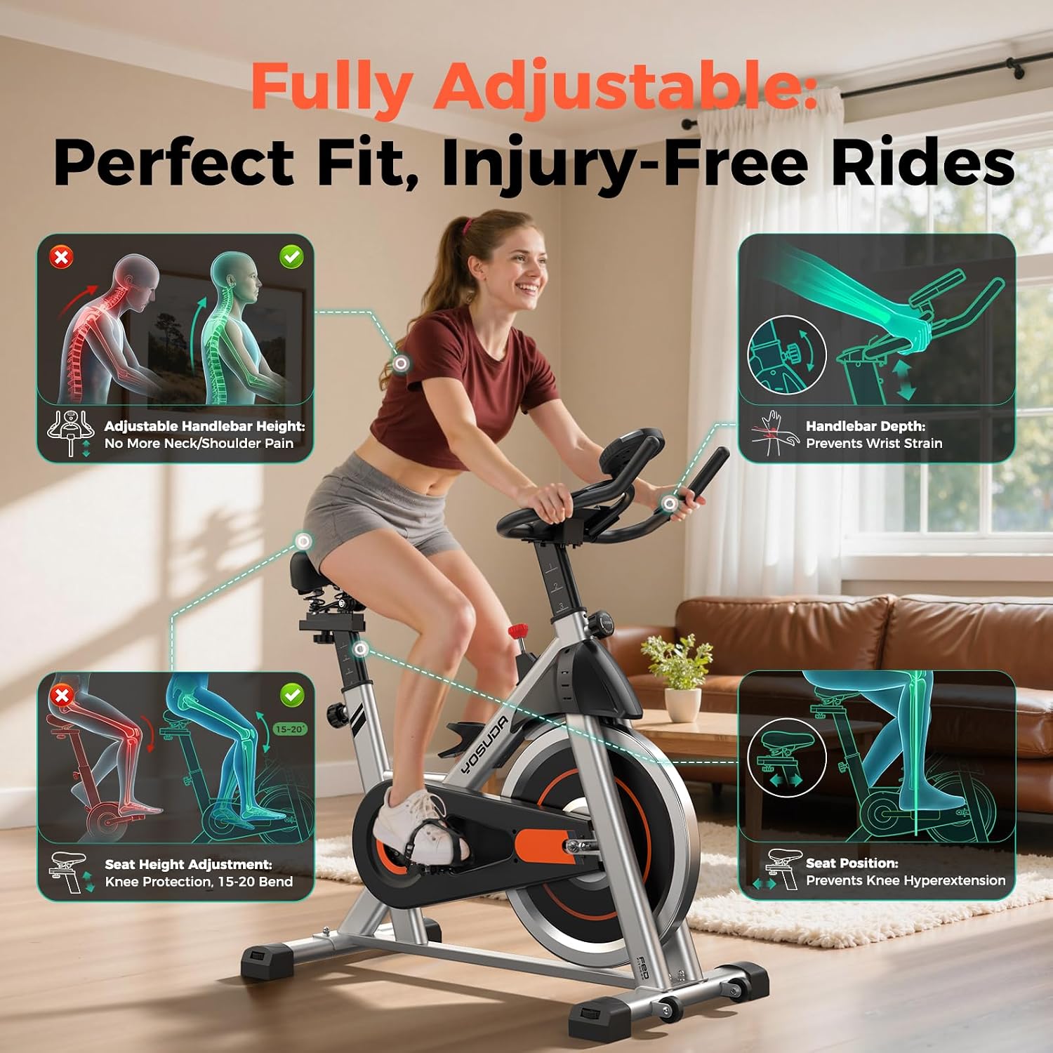 Detalle de YOSUDA Exercise Bike: Magnetic Indoor Cycling with Exclusive App, 300 lb Capacity
