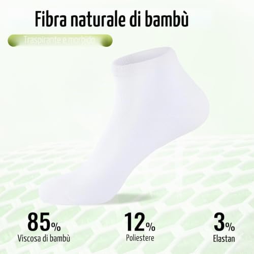 Detalle de SukModen 12/24 Paia di Calzini da Sneaker in Bamboo Unisex – Traspiranti, Rinforzati e Antiodore