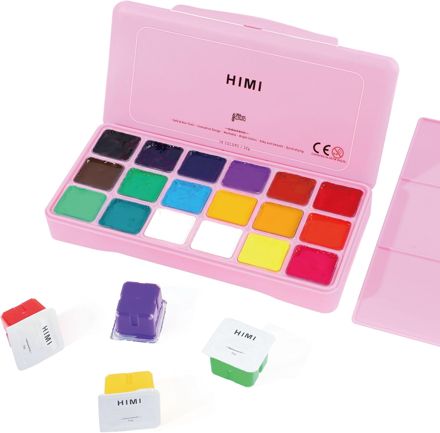 Detalle de HIMI Kit Gouache 18 Couleurs 30 ml – Étui portable, non toxique, design tasse de gelée