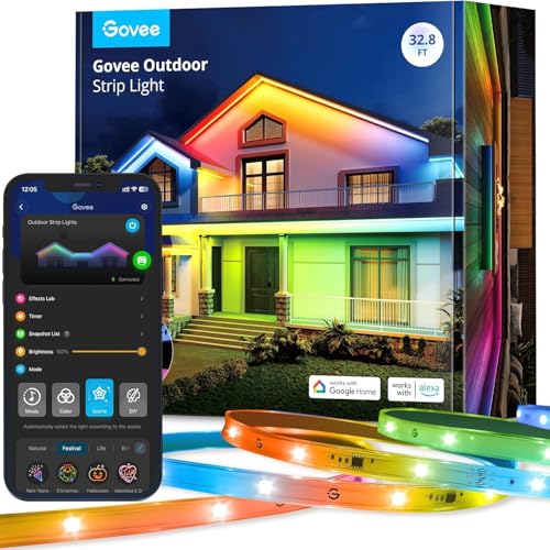 Detalle de Govee 10m RGBIC-Outdoor-LED-Streifen IP65: Außenlicht mit App-Steuerung, Musik-Sync und Sprachsteuerung