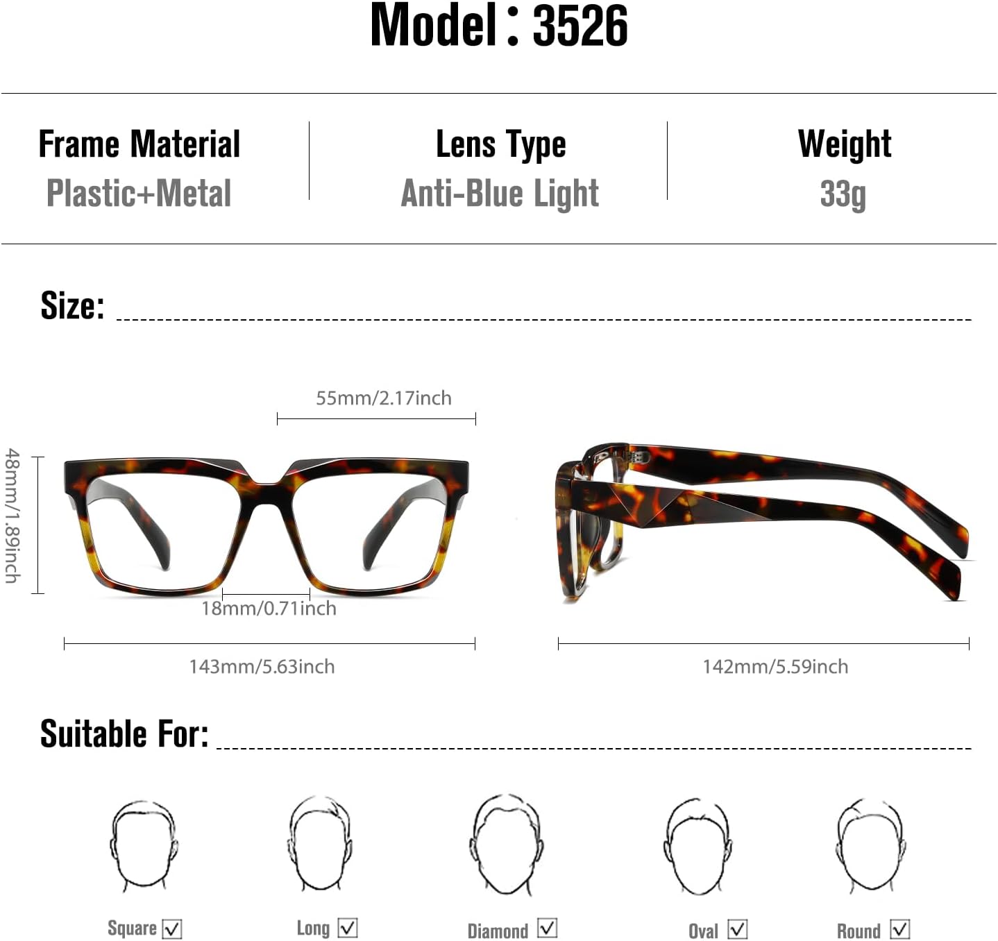 Detalle de kimorn Blue Light Blocking Glasses Oversized – Fashionable, Anti-Eye Strain and UV Protection
